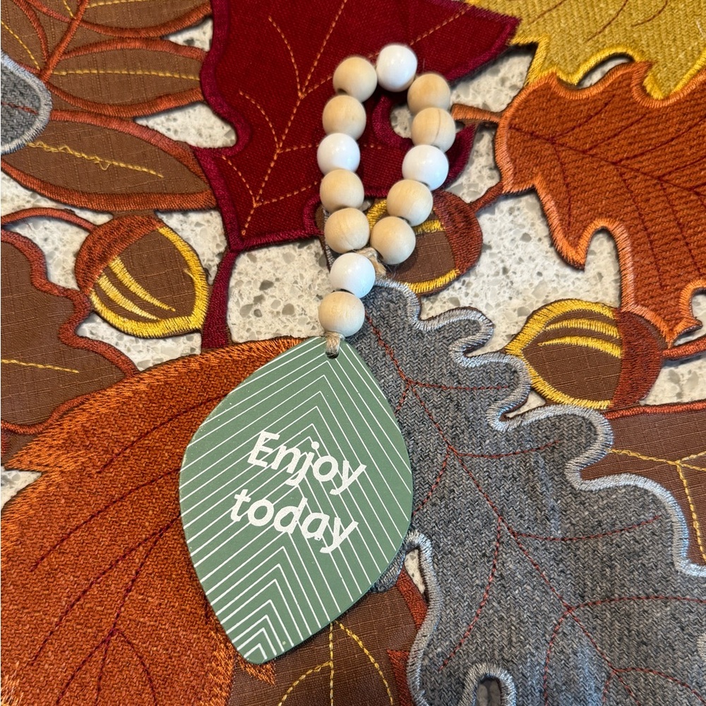 Decorative “Enjoy Today” Leaf Sign with Beads